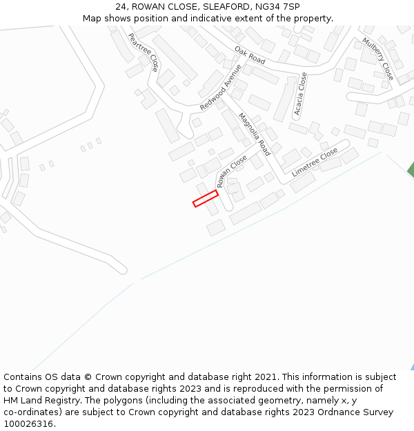 24, ROWAN CLOSE, SLEAFORD, NG34 7SP: Location map and indicative extent of plot