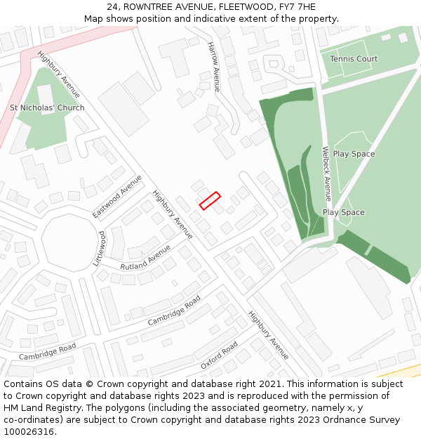 24, ROWNTREE AVENUE, FLEETWOOD, FY7 7HE: Location map and indicative extent of plot