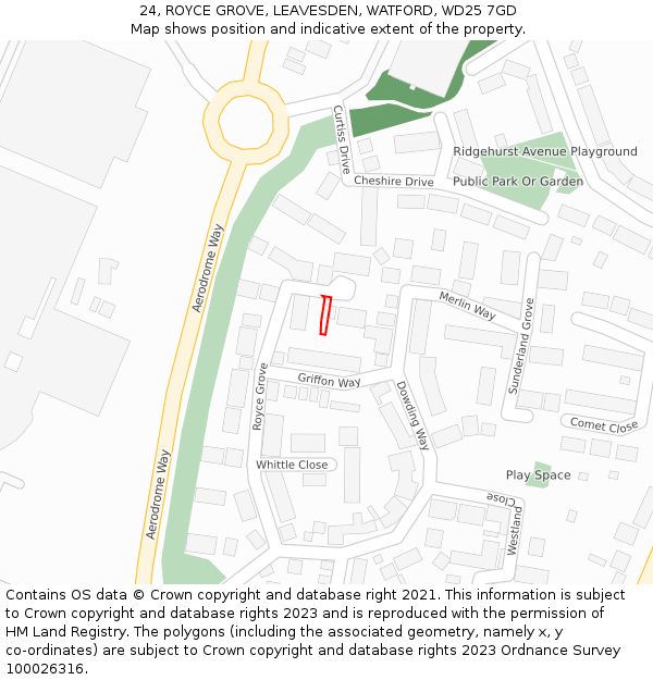 24, ROYCE GROVE, LEAVESDEN, WATFORD, WD25 7GD: Location map and indicative extent of plot