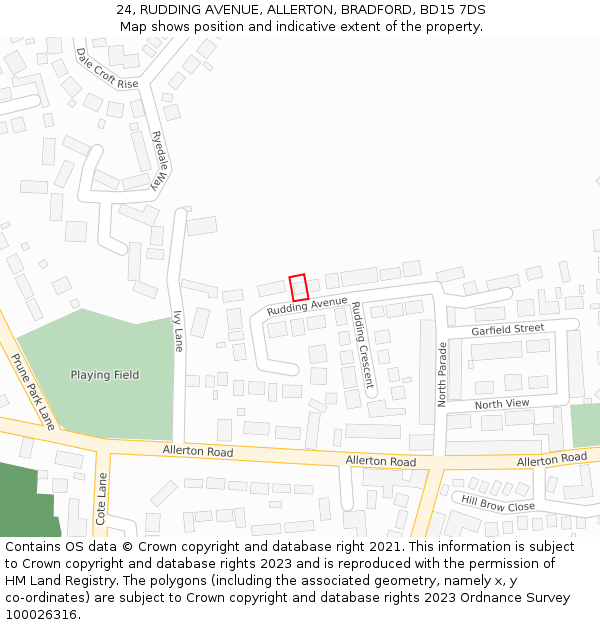 24, RUDDING AVENUE, ALLERTON, BRADFORD, BD15 7DS: Location map and indicative extent of plot