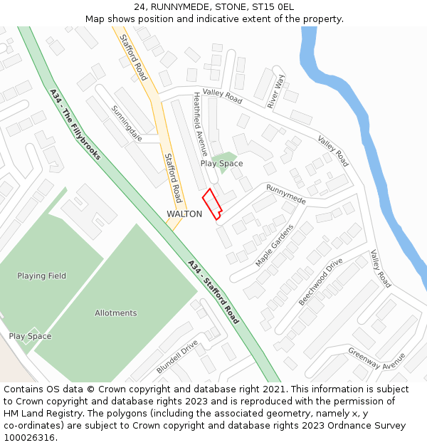 24, RUNNYMEDE, STONE, ST15 0EL: Location map and indicative extent of plot