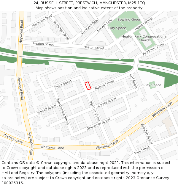 24, RUSSELL STREET, PRESTWICH, MANCHESTER, M25 1EQ: Location map and indicative extent of plot