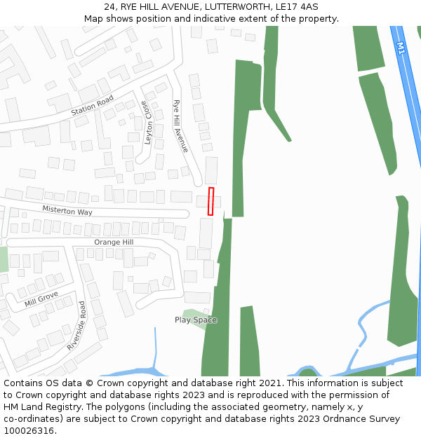 24, RYE HILL AVENUE, LUTTERWORTH, LE17 4AS: Location map and indicative extent of plot