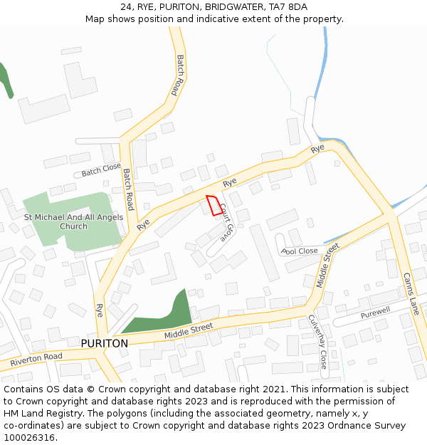 24, RYE, PURITON, BRIDGWATER, TA7 8DA: Location map and indicative extent of plot