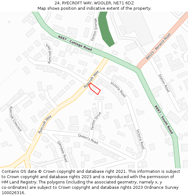 24, RYECROFT WAY, WOOLER, NE71 6DZ: Location map and indicative extent of plot