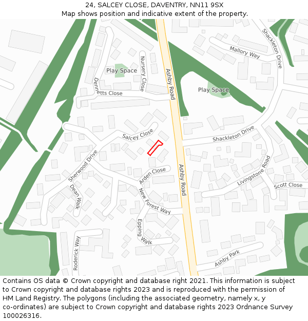 24, SALCEY CLOSE, DAVENTRY, NN11 9SX: Location map and indicative extent of plot