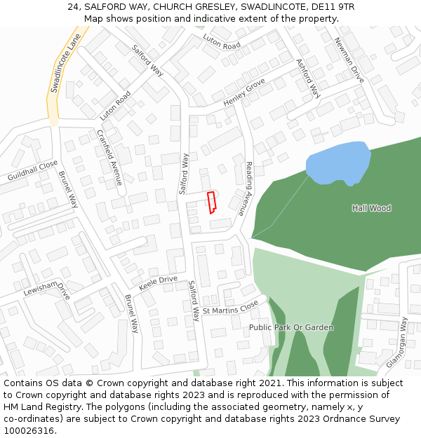 24, SALFORD WAY, CHURCH GRESLEY, SWADLINCOTE, DE11 9TR: Location map and indicative extent of plot