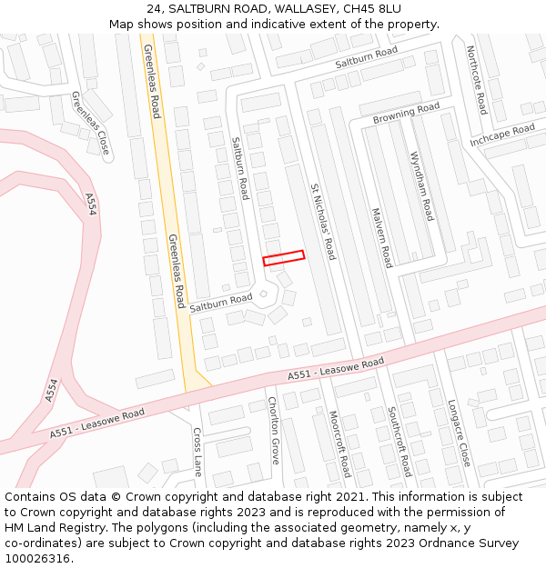 24, SALTBURN ROAD, WALLASEY, CH45 8LU: Location map and indicative extent of plot