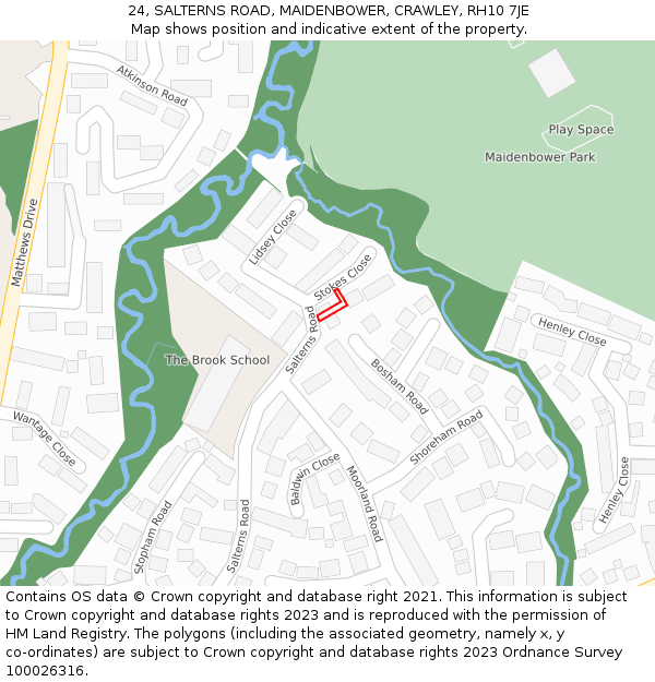 24, SALTERNS ROAD, MAIDENBOWER, CRAWLEY, RH10 7JE: Location map and indicative extent of plot