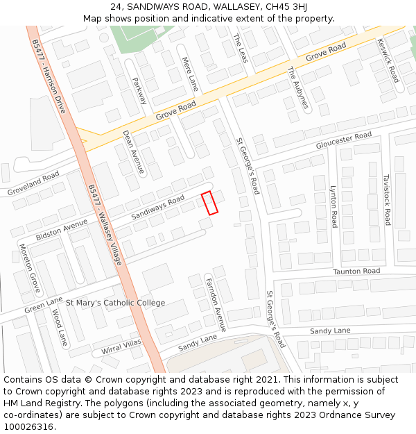 24, SANDIWAYS ROAD, WALLASEY, CH45 3HJ: Location map and indicative extent of plot