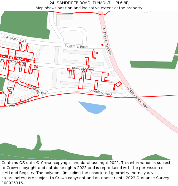 24, SANDPIPER ROAD, PLYMOUTH, PL6 8EJ: Location map and indicative extent of plot
