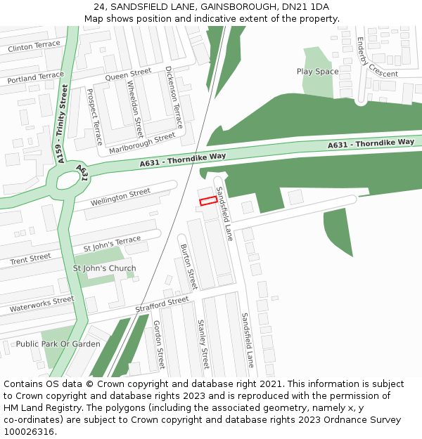 24, SANDSFIELD LANE, GAINSBOROUGH, DN21 1DA: Location map and indicative extent of plot