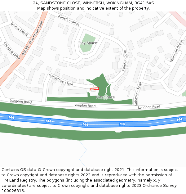 24, SANDSTONE CLOSE, WINNERSH, WOKINGHAM, RG41 5XS: Location map and indicative extent of plot