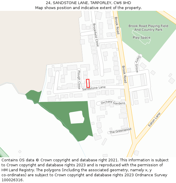 24, SANDSTONE LANE, TARPORLEY, CW6 9HD: Location map and indicative extent of plot