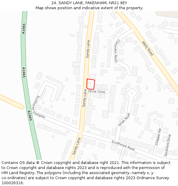 24, SANDY LANE, FAKENHAM, NR21 9EY: Location map and indicative extent of plot