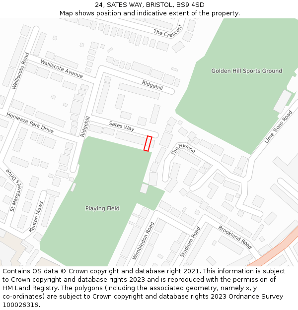 24, SATES WAY, BRISTOL, BS9 4SD: Location map and indicative extent of plot