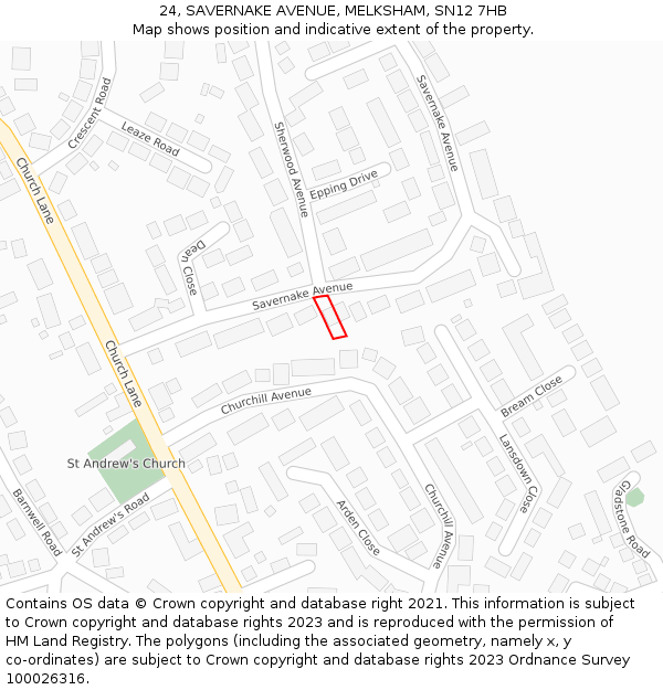 24, SAVERNAKE AVENUE, MELKSHAM, SN12 7HB: Location map and indicative extent of plot