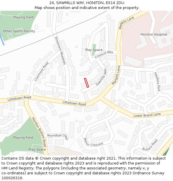 24, SAWMILLS WAY, HONITON, EX14 2DU: Location map and indicative extent of plot