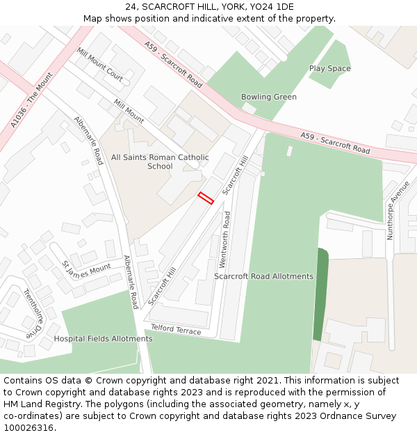 24, SCARCROFT HILL, YORK, YO24 1DE: Location map and indicative extent of plot