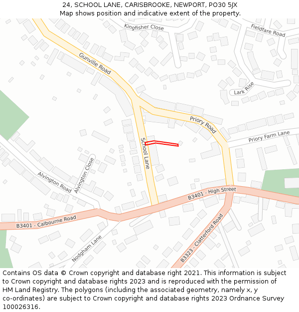 24, SCHOOL LANE, CARISBROOKE, NEWPORT, PO30 5JX: Location map and indicative extent of plot