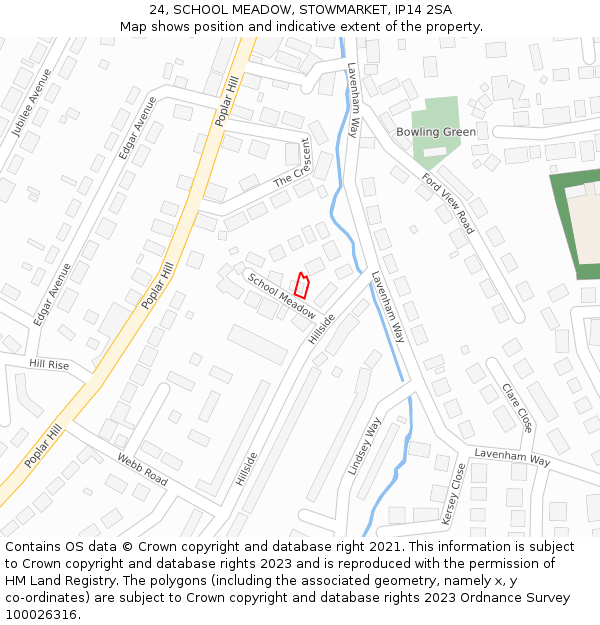 24, SCHOOL MEADOW, STOWMARKET, IP14 2SA: Location map and indicative extent of plot