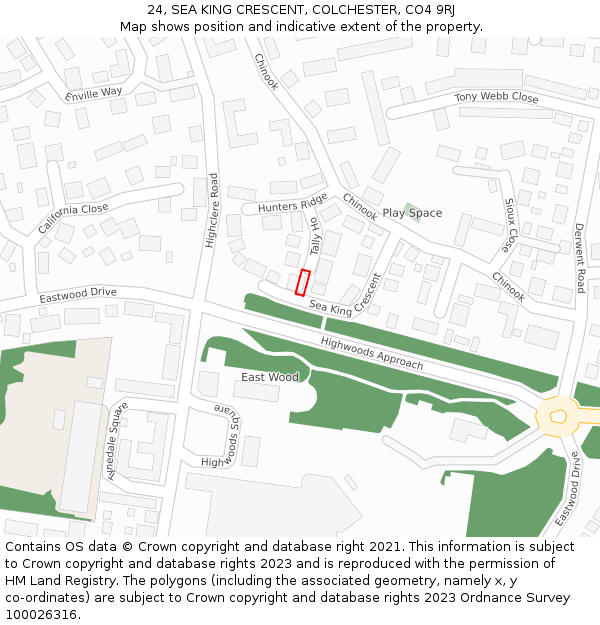 24, SEA KING CRESCENT, COLCHESTER, CO4 9RJ: Location map and indicative extent of plot