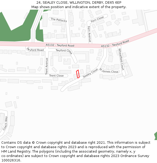 24, SEALEY CLOSE, WILLINGTON, DERBY, DE65 6EP: Location map and indicative extent of plot