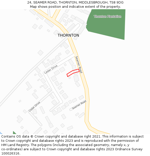24, SEAMER ROAD, THORNTON, MIDDLESBROUGH, TS8 9DG: Location map and indicative extent of plot