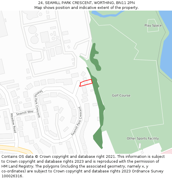 24, SEAMILL PARK CRESCENT, WORTHING, BN11 2PN: Location map and indicative extent of plot