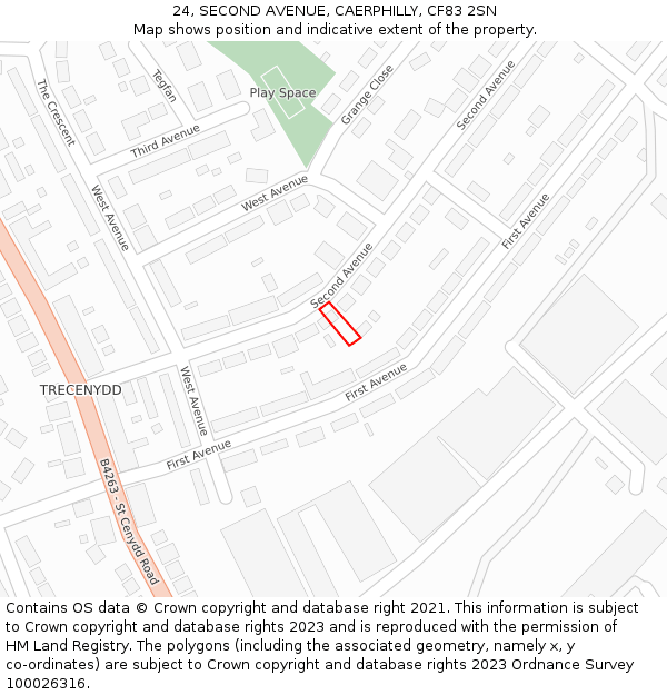 24, SECOND AVENUE, CAERPHILLY, CF83 2SN: Location map and indicative extent of plot