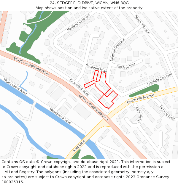 24, SEDGEFIELD DRIVE, WIGAN, WN6 8QG: Location map and indicative extent of plot