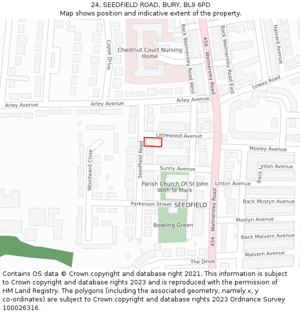 24, SEEDFIELD ROAD, BURY, BL9 6PD: Location map and indicative extent of plot
