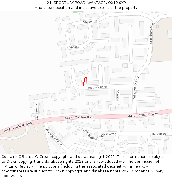 24, SEGSBURY ROAD, WANTAGE, OX12 9XP: Location map and indicative extent of plot