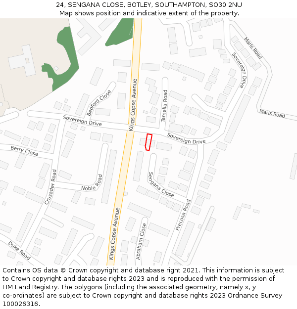 24, SENGANA CLOSE, BOTLEY, SOUTHAMPTON, SO30 2NU: Location map and indicative extent of plot