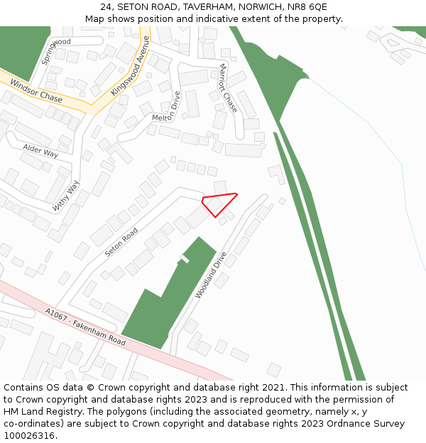 24, SETON ROAD, TAVERHAM, NORWICH, NR8 6QE: Location map and indicative extent of plot