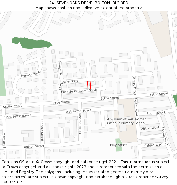 24, SEVENOAKS DRIVE, BOLTON, BL3 3ED: Location map and indicative extent of plot