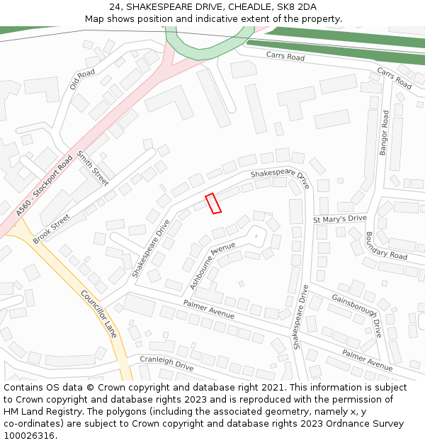 24, SHAKESPEARE DRIVE, CHEADLE, SK8 2DA: Location map and indicative extent of plot