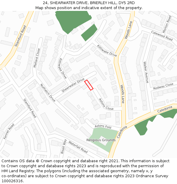 24, SHEARWATER DRIVE, BRIERLEY HILL, DY5 2RD: Location map and indicative extent of plot