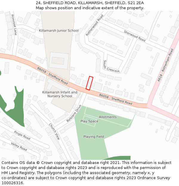 24, SHEFFIELD ROAD, KILLAMARSH, SHEFFIELD, S21 2EA: Location map and indicative extent of plot