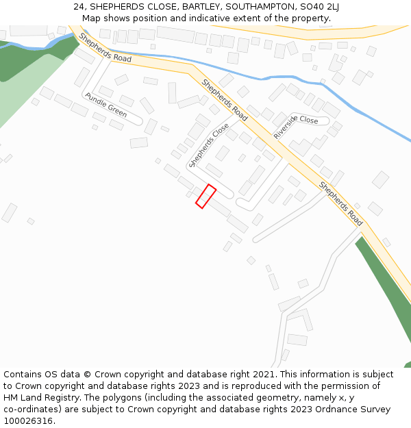 24, SHEPHERDS CLOSE, BARTLEY, SOUTHAMPTON, SO40 2LJ: Location map and indicative extent of plot