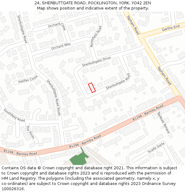 24, SHERBUTTGATE ROAD, POCKLINGTON, YORK, YO42 2EN: Location map and indicative extent of plot