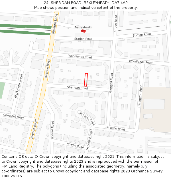 24, SHERIDAN ROAD, BEXLEYHEATH, DA7 4AP: Location map and indicative extent of plot