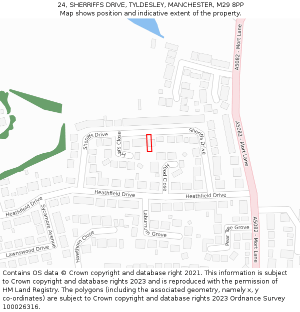 24, SHERRIFFS DRIVE, TYLDESLEY, MANCHESTER, M29 8PP: Location map and indicative extent of plot