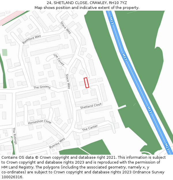 24, SHETLAND CLOSE, CRAWLEY, RH10 7YZ: Location map and indicative extent of plot