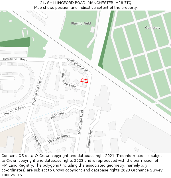 24, SHILLINGFORD ROAD, MANCHESTER, M18 7TQ: Location map and indicative extent of plot