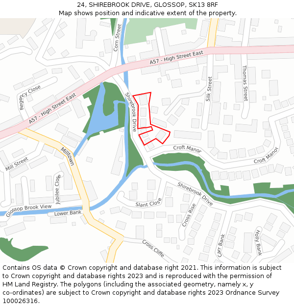 24, SHIREBROOK DRIVE, GLOSSOP, SK13 8RF: Location map and indicative extent of plot