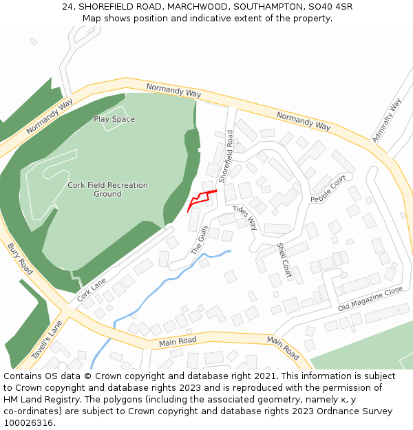 24, SHOREFIELD ROAD, MARCHWOOD, SOUTHAMPTON, SO40 4SR: Location map and indicative extent of plot