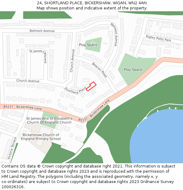 24, SHORTLAND PLACE, BICKERSHAW, WIGAN, WN2 4AN: Location map and indicative extent of plot