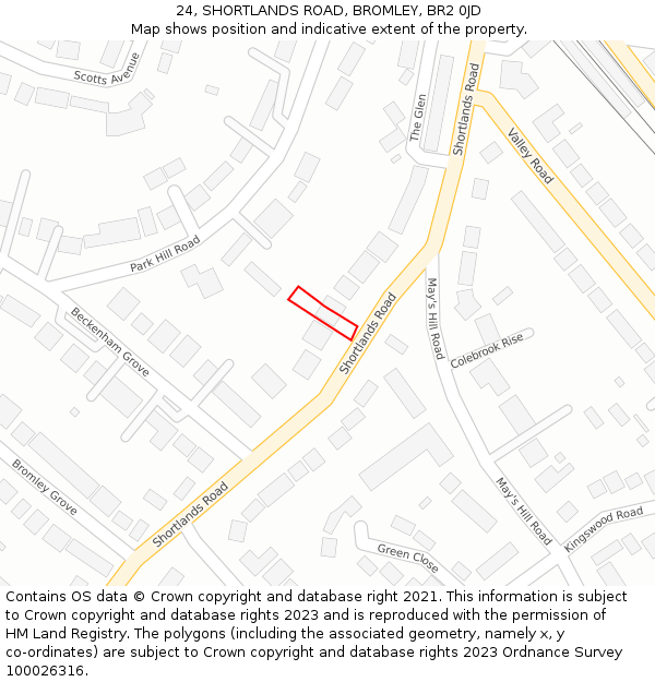 24, SHORTLANDS ROAD, BROMLEY, BR2 0JD: Location map and indicative extent of plot