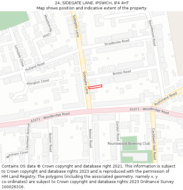 24, SIDEGATE LANE, IPSWICH, IP4 4HT: Location map and indicative extent of plot